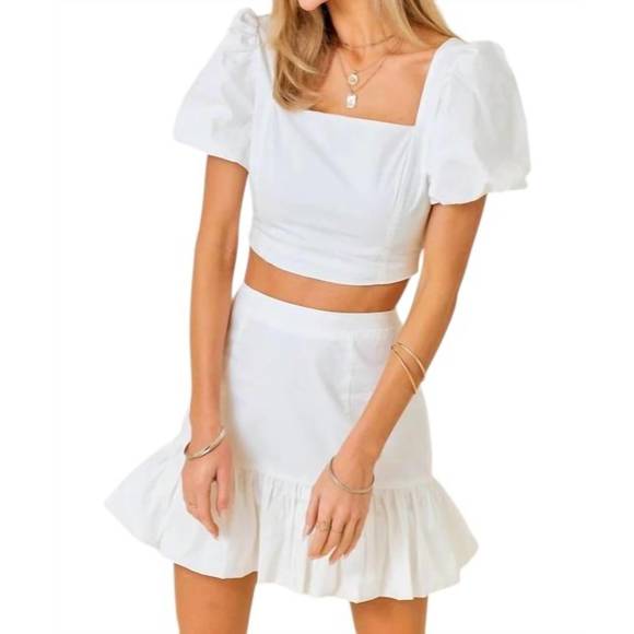 NEW BABY PINK ruffle hem skirt in white - Picture 2 of 4